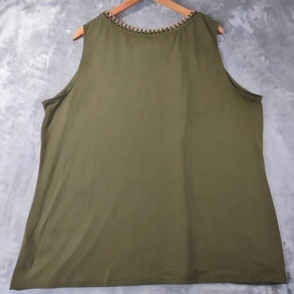 Worthington Woman Plus Chain Neck Tank Top 2X Olive Green Stretch Career Casual - Picture 5 of 10